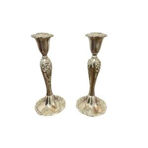 Vtg Godinger Silverplate 10” Candlesticks Set 2 Baroque Ornate Scroll